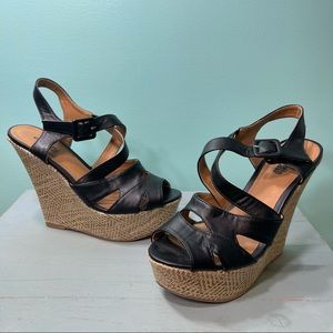 Charlotte Russe Black Wedge High Heels Sandals Size 8
